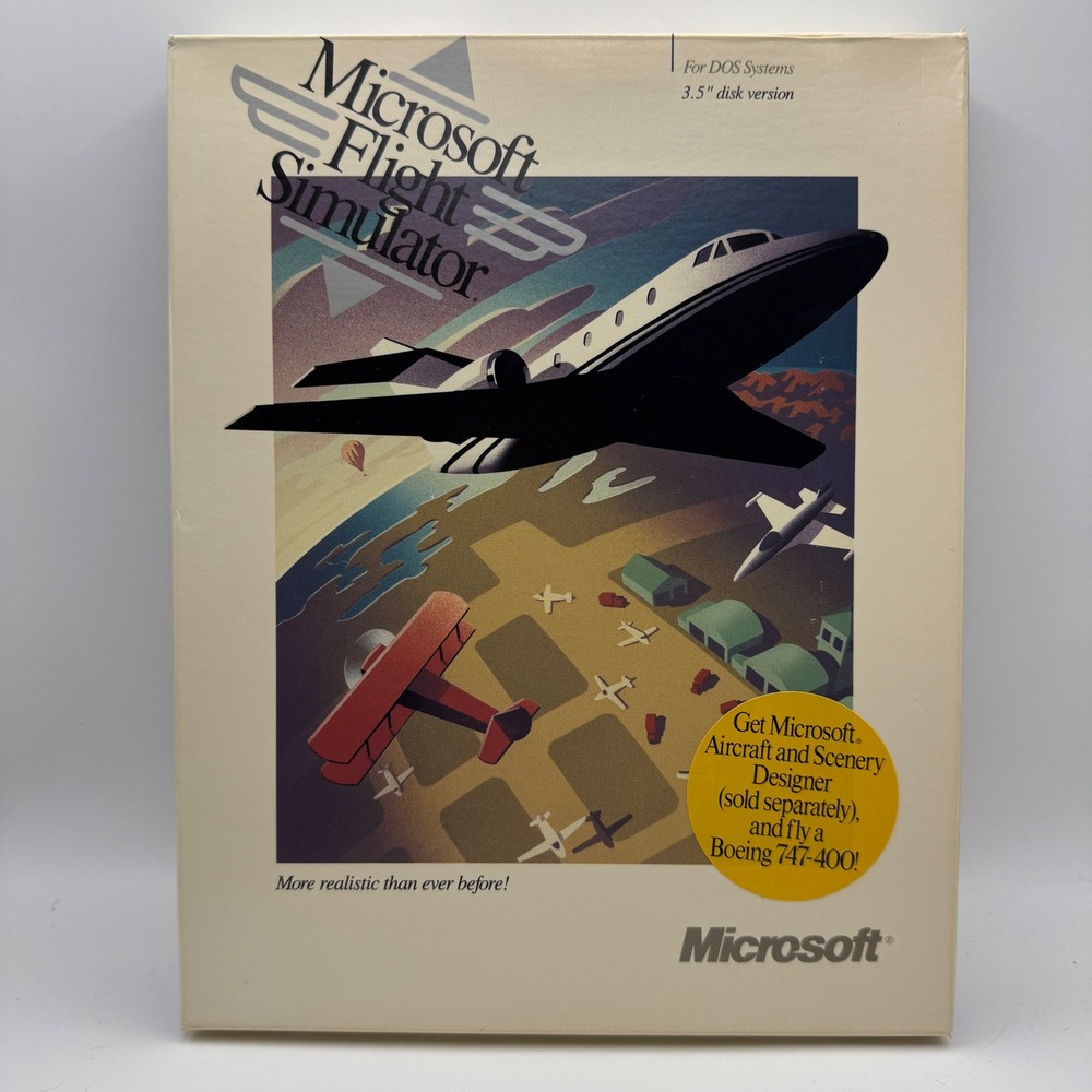 Vintage 1991 Microsoft Flight Simulator 4.0 DOS 3.5 Disk PC Game CIB